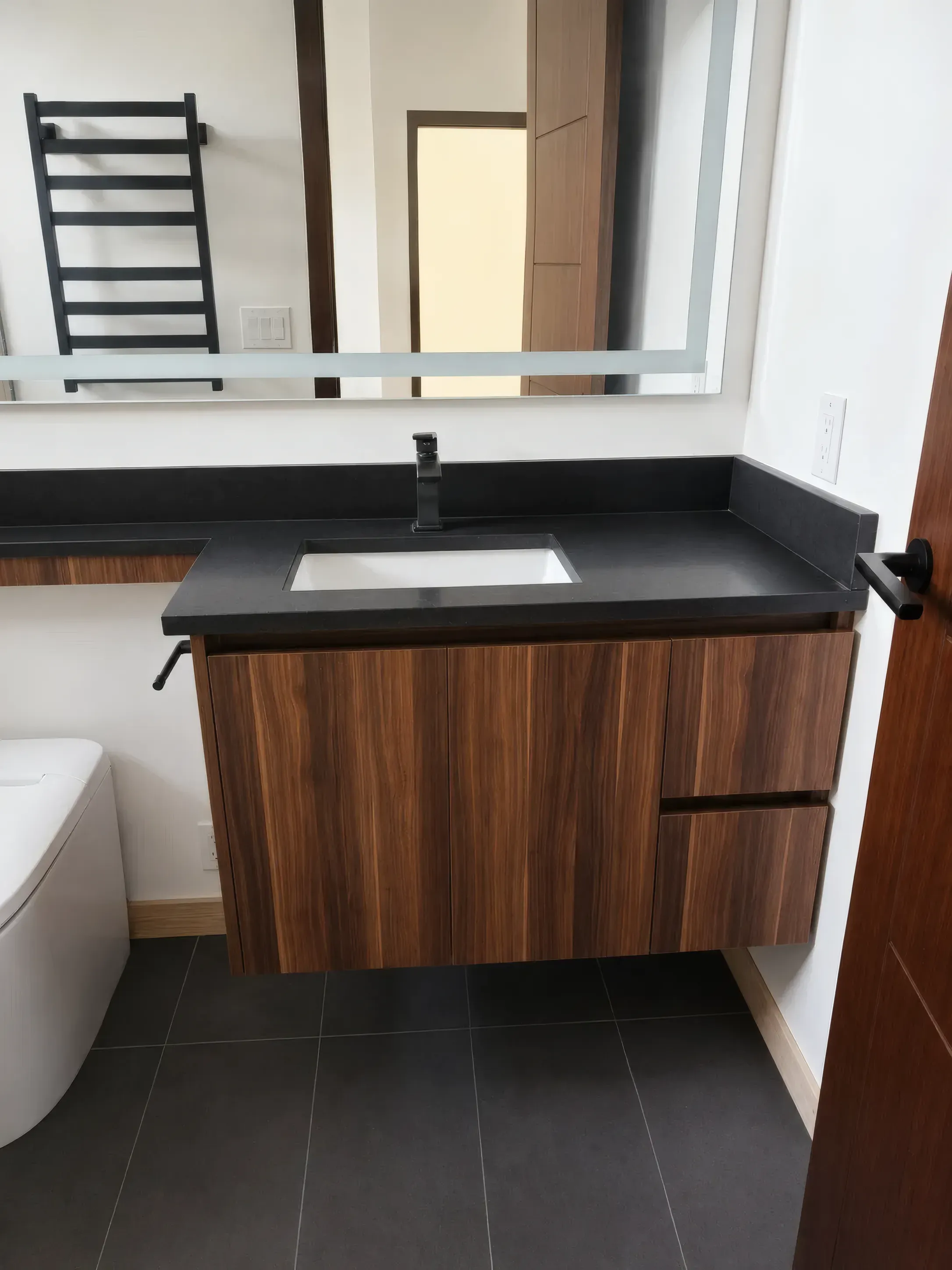 Modern Walnut Floating Vanity, full view