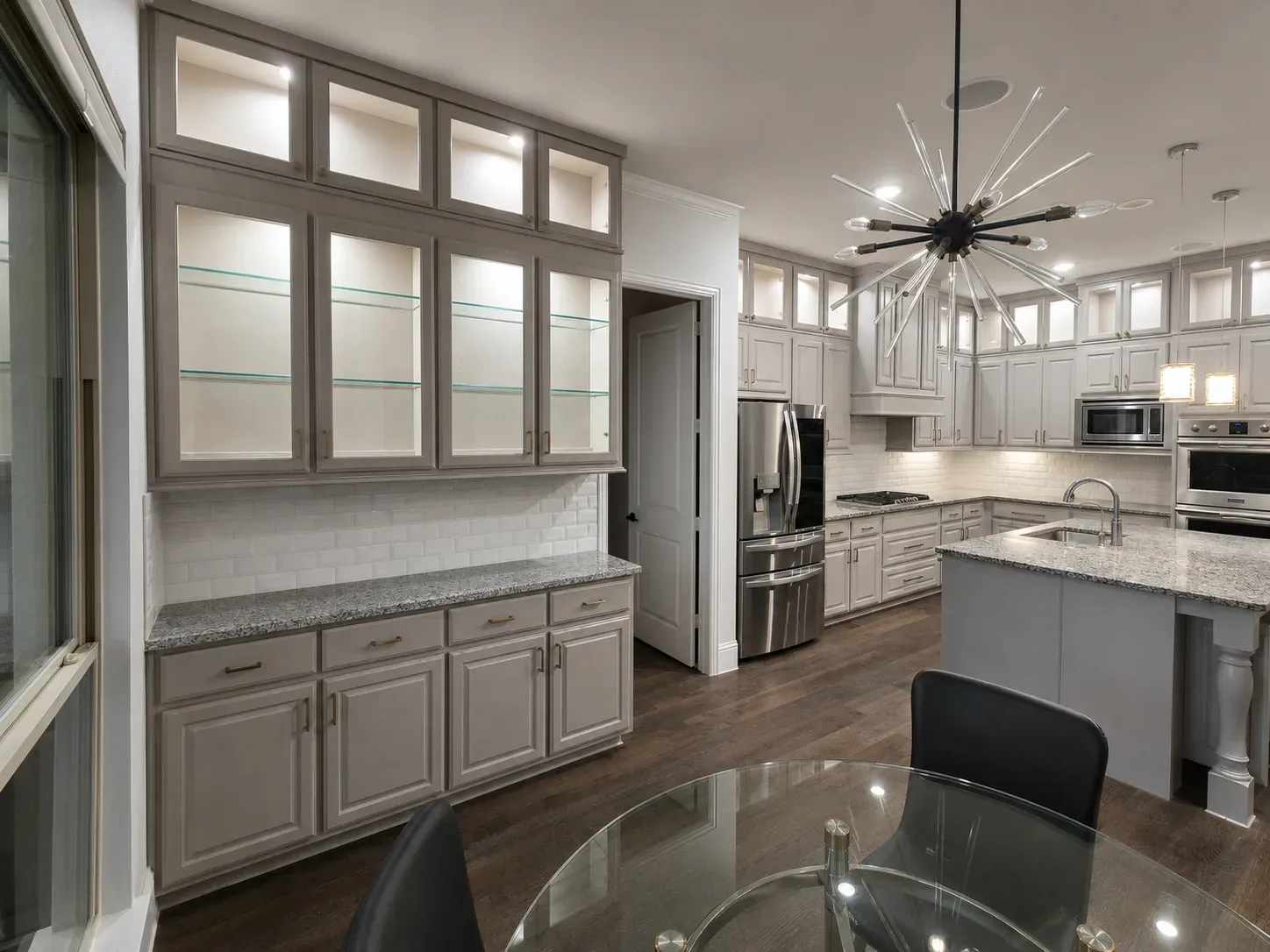 Greige Raised Panel Kitchen, view 2